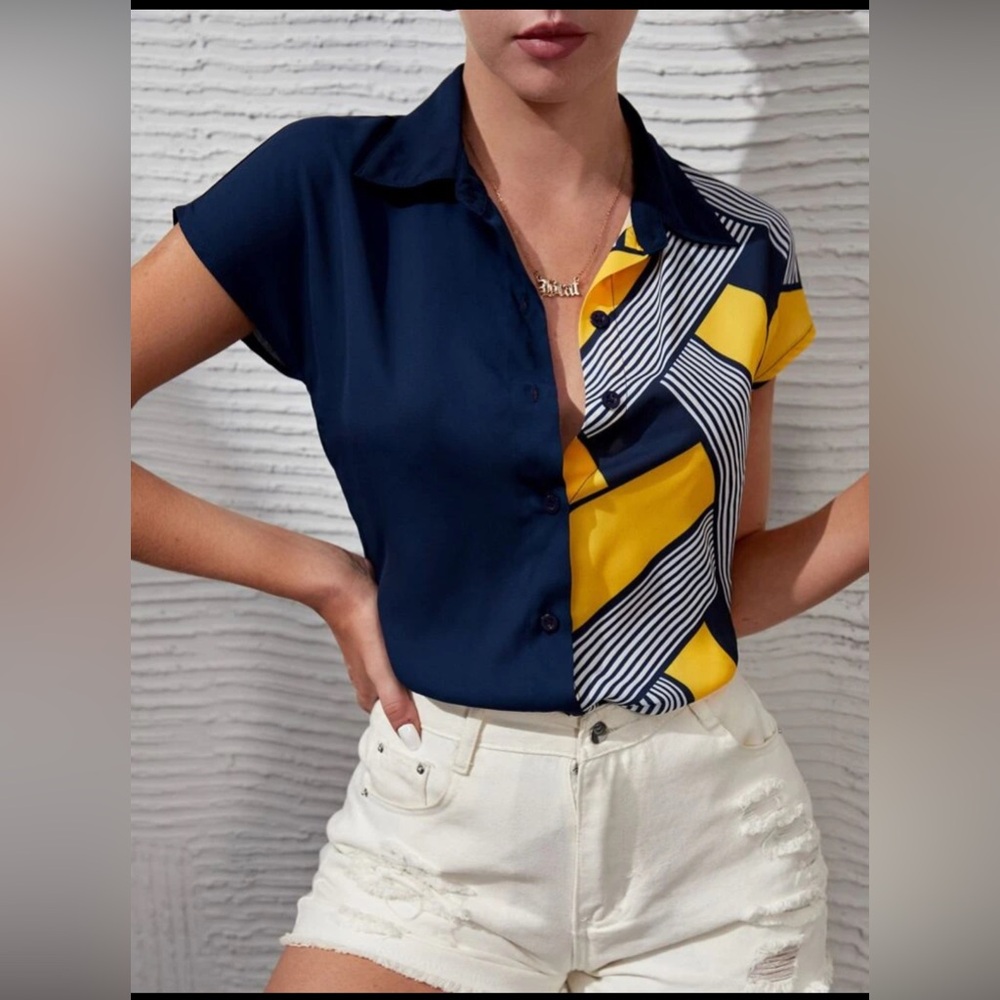 Striped Colorblock Batwing Sleeve Shirt